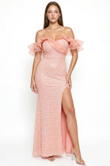 Layered Ruffle Top With Sequin Maxi Dress