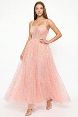 Sequins On Mesh Ball Gown Maxi Dress
