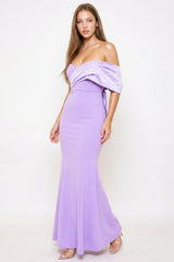 Symphony Dress - Crezia Fabric With Satin Large Bow Detail Maxi Dress