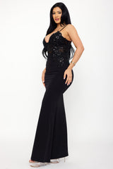 Lace Corset Bodice Contrast Maxi Dress