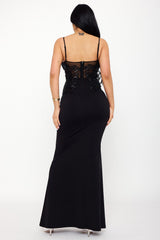 Lace Corset Bodice Contrast Maxi Dress