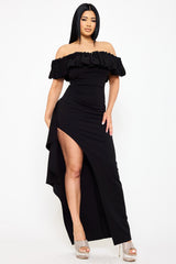 Crezia Fabric Ruffle Off The Shoulder Maxi Dress