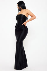 Rectangle Rhinestone Satin Mermaid Maxi Dress