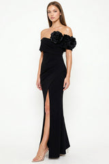 Flower Corsage On One Side Off The Shoulder Maxi Dress