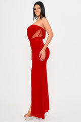 Shirring Detail With Mesh Side Maxi Dress