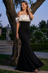 Satin Ruffle And Techno Crepe Contrast Maxi Dress