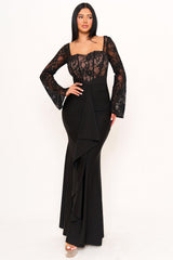 Satin And Lace Fabric Contrast Maxi Dress