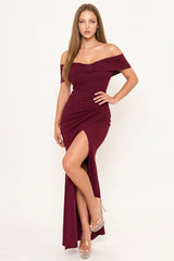 Symphony Dress - Glitter Bow Front Off The Shoulder Maxi Dress