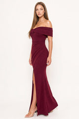 Glitter Bow Front Off The Shoulder Maxi Dress