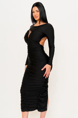 Satin V Shape Cutout Front Maxi Dress