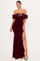 Symphony Dress - Satin Ruffle On Shoulder Maxi Dress