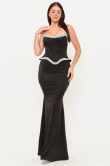Rhinestone Tape Trim With Peplum Maxi Dress