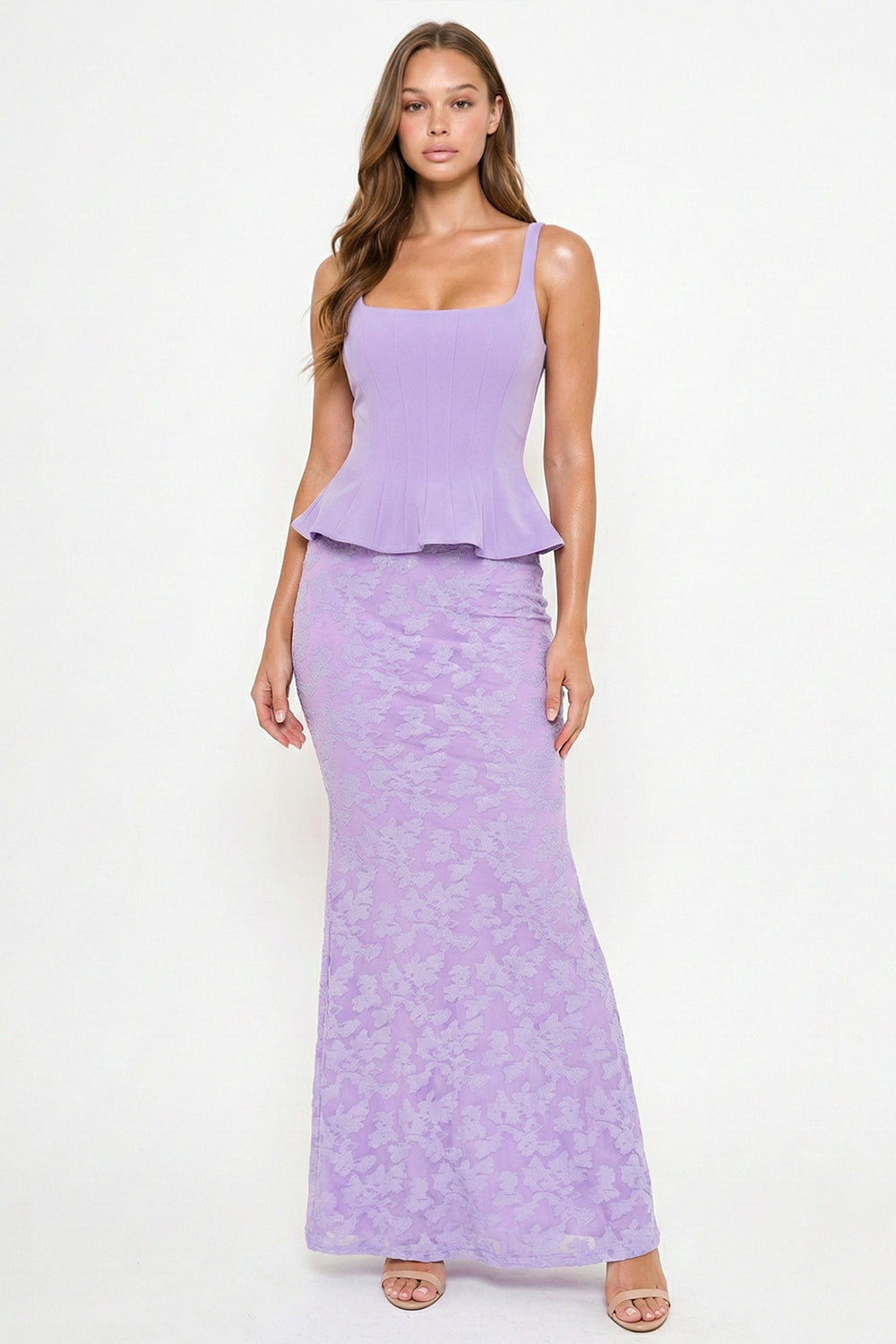 Lace Skirt Peplum Maxi Dress