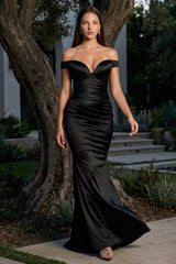 Satin Pleated On Bust Maxi Dress