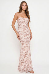 Symphony Dress - Floral Print Pleated Mermaid Maxi Dress