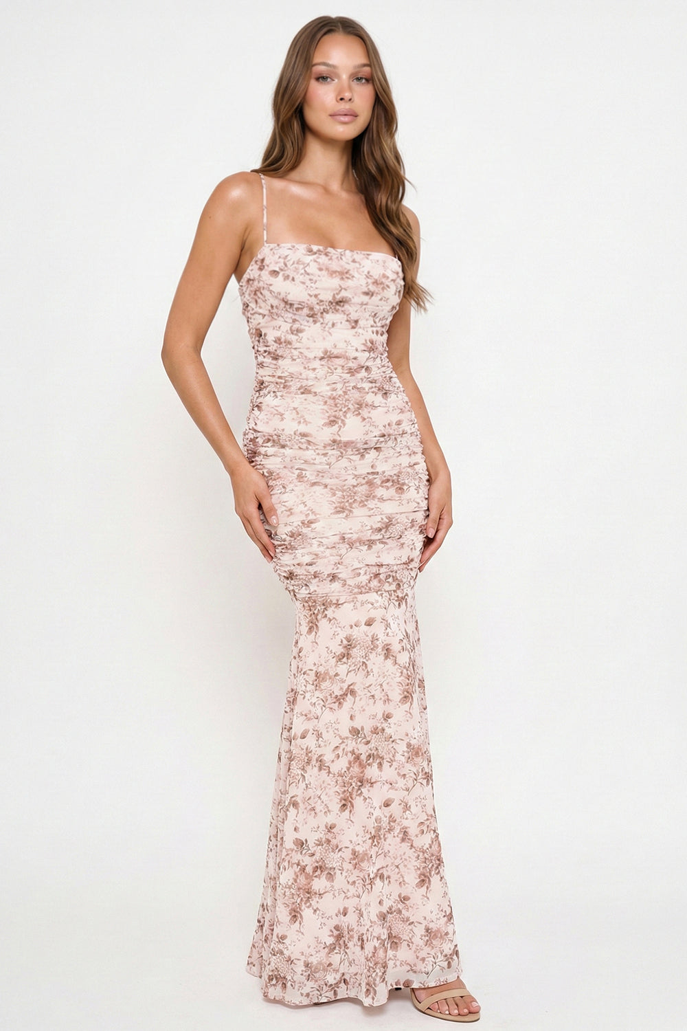 Symphony Dress - Floral Print Pleated Mermaid Maxi Dress