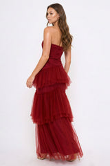 Layered Mesh Ruffled Mermaid Maxi Dress