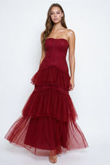Layered Mesh Ruffled Mermaid Maxi Dress