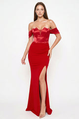 Satin Top With Overlay Mesh Maxi Dress