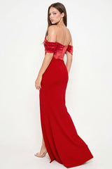 Satin Top With Overlay Mesh Maxi Dress