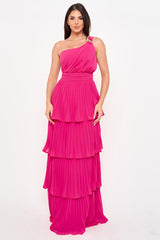 Pleated Chiffon Multi Layered Maxi Dress