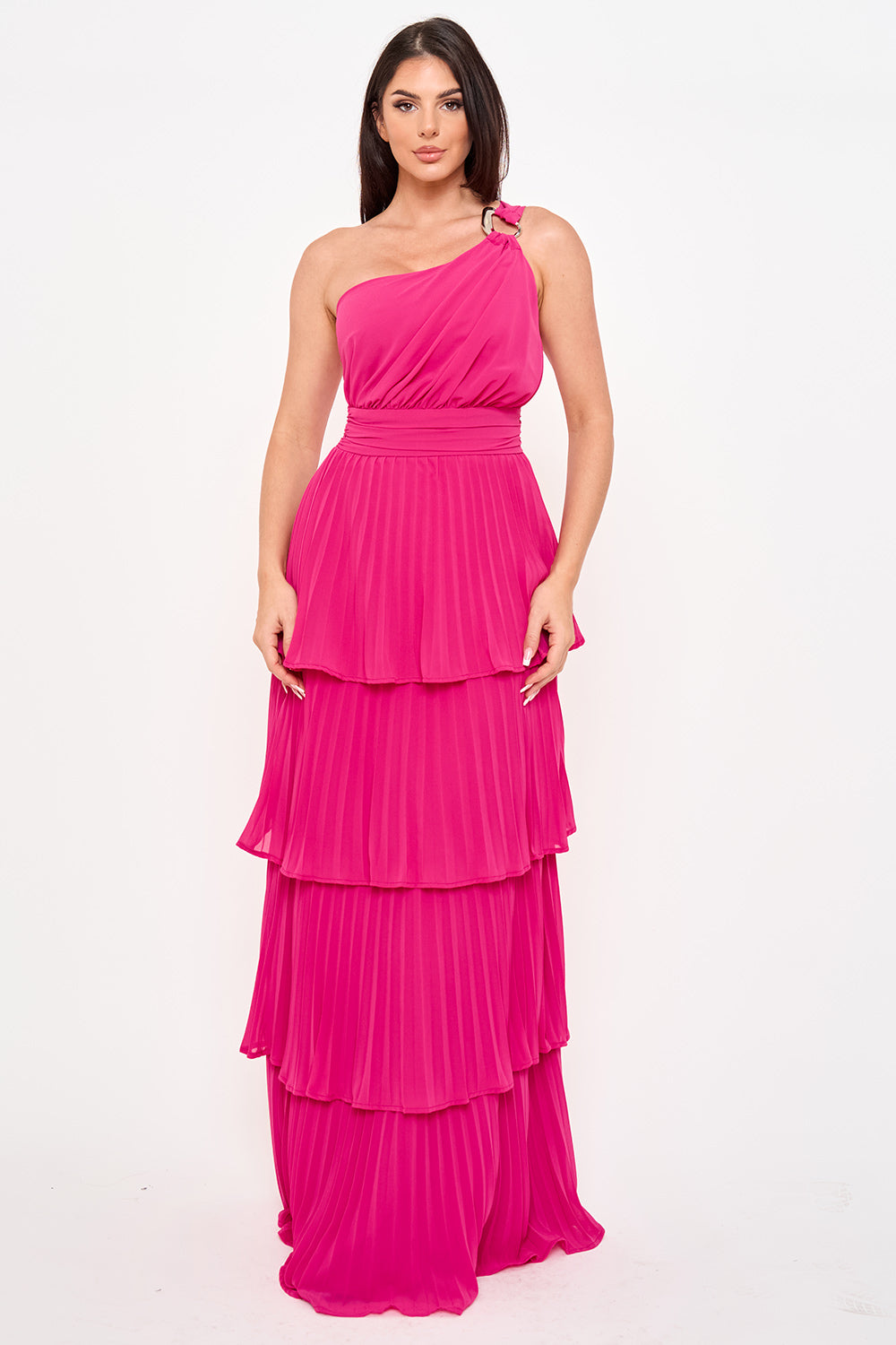 Pleated Chiffon Multi Layered Maxi Dress