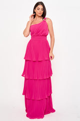 Pleated Chiffon Multi Layered Maxi Dress