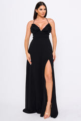 Flower Chiffon Applique On Bust Maxi Dress