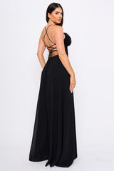 Flower Chiffon Applique On Bust Maxi Dress