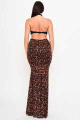Leopard Print Skirt With Contrast Fabric Mermaid Maxi Dress