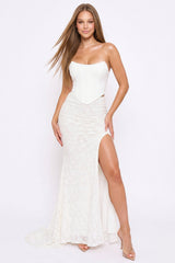 Flower Lace Skirt With Bustier Top Maxi Dress