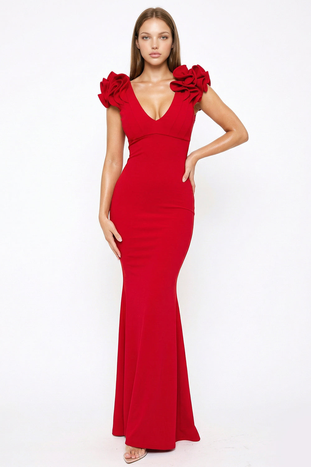 Symphony Dress - Techno Crepe Ruffle Detail Maxi Dress