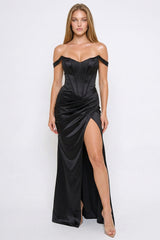 Two Way Satin Off The Shoulder Maxi Dress