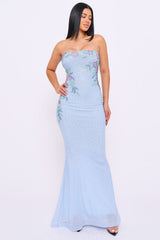 Floral Pattern Rhinestone Mermaid Maxi Dress