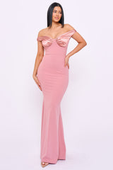 Satin With Contrast Fabric Maxi Dress