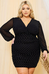 Symphony Dress - Rhinestone On Mesh Plus Size Night Out Mini Dress