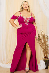 Symphony Dress - Rhinstone Trim With Mesh Maxi Dress