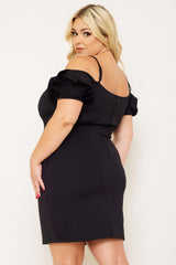 Symphony Dress - Flower Oblique On Sleeve Plus Size Night Out Mini Dress