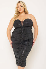 Symphony Dress - Sequin Sweetheart Neck Plus Size Night Out Midi Dress