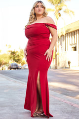 Symphony Dress - Off The Shoulder Pleated Plus Size Maxi Dress