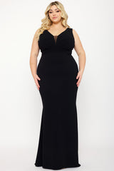 Symphony Dress - Mesh Detailed On Bust Pleated Plus Size Maxi Dress