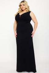 Symphony Dress - Mesh Detailed On Bust Pleated Plus Size Maxi Dress