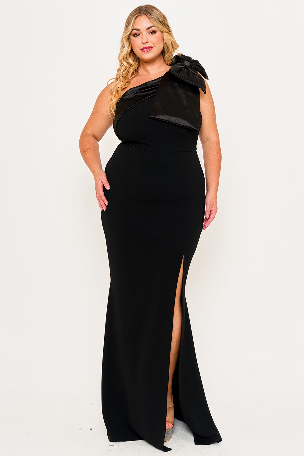 Symphony Dress - Fabric Contrast Of Techno Crepe And Satin Plus Size Maxi Dress