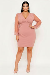 Plus Size Night Out Symphony Dress - Pearl Beaded Mesh Mini Dress
