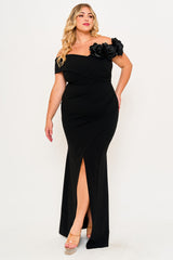 Symphony Dress - Flower Corsage On One Side Off The Shoulder Plus Size Maxi Dress