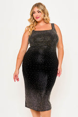 Symphony Dress - Gradient Rhinestone Plus Size Midi Dress