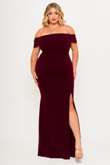 Symphony Dress - Pearl Beaded Detail Off The Shoulder Mermaid Plus Size Maxi Dress