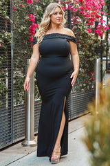 Symphony Dress - Pearl Beaded Detail Off The Shoulder Mermaid Plus Size Maxi Dress