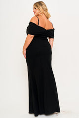 Symphony Dress - Glitter Bow Front Open Shoulder Plus Size Maxi Dress