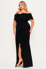 Symphony Dress - Glitter Bow Front Open Shoulder Plus Size Maxi Dress